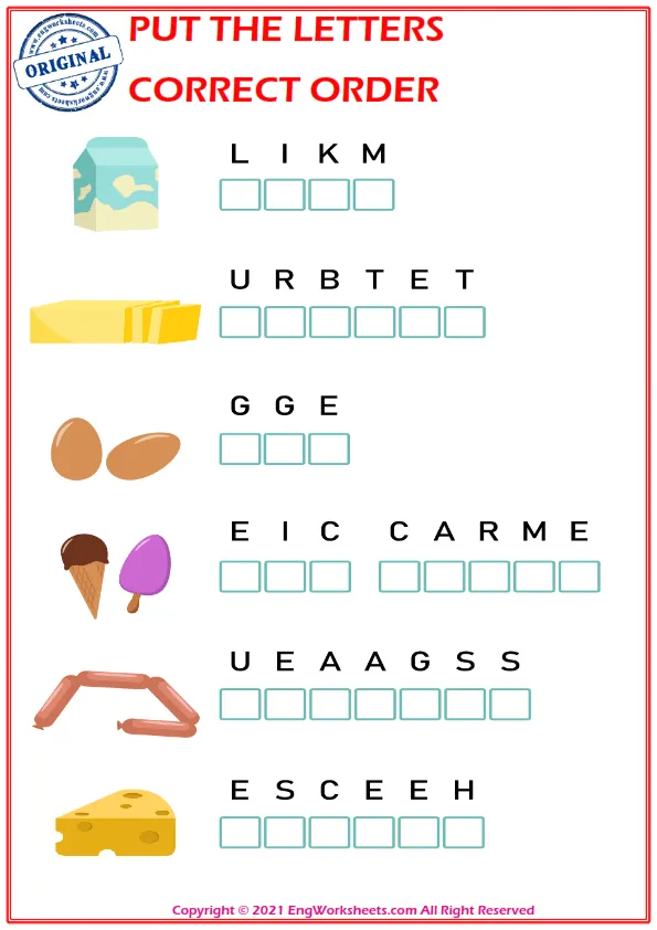 Put the letters in the correct order. worksheet for children. Worksheet Preview