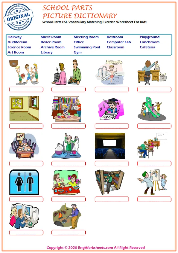 School Parts ESL Vocabulary Matching Exercise Worksheet For Kids Worksheet Preview