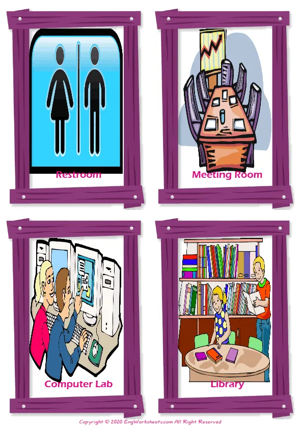 School Parts vocabulary worksheet with words, four images per page Worksheet Preview