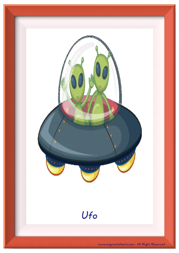 Full page ESL Flashcard together with words containing Space picture for kids and teachers.