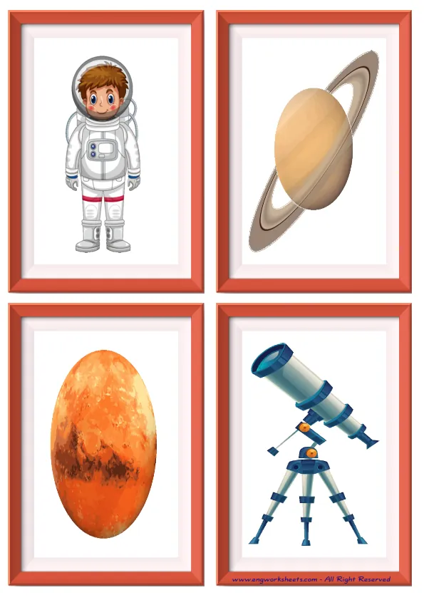 Quarter page ESL Flashcard without words containing Space picture for kids and teachers.