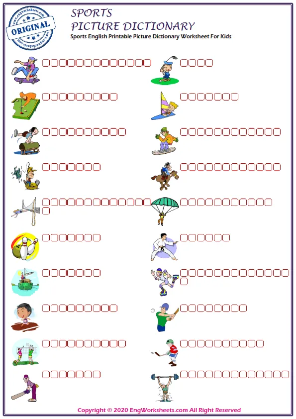 Sports English Printable Picture Dictionary Worksheet For Kids Worksheet Preview
