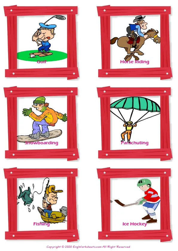 Sports vocabulary worksheet with words, six images per page Worksheet Preview