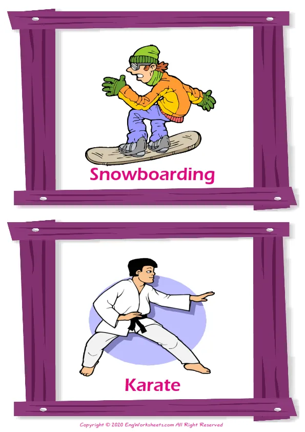 Sports vocabulary worksheet with words, two images per page Worksheet Preview