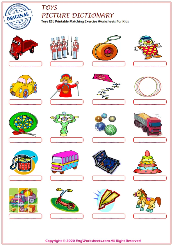 Toys ESL Printable Matching Exercise Worksheets For Kids Worksheet Preview