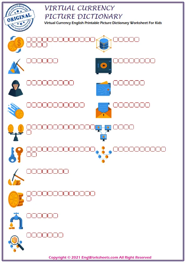 Virtual Currency English Printable Picture Dictionary Worksheet For Kids Worksheet Preview