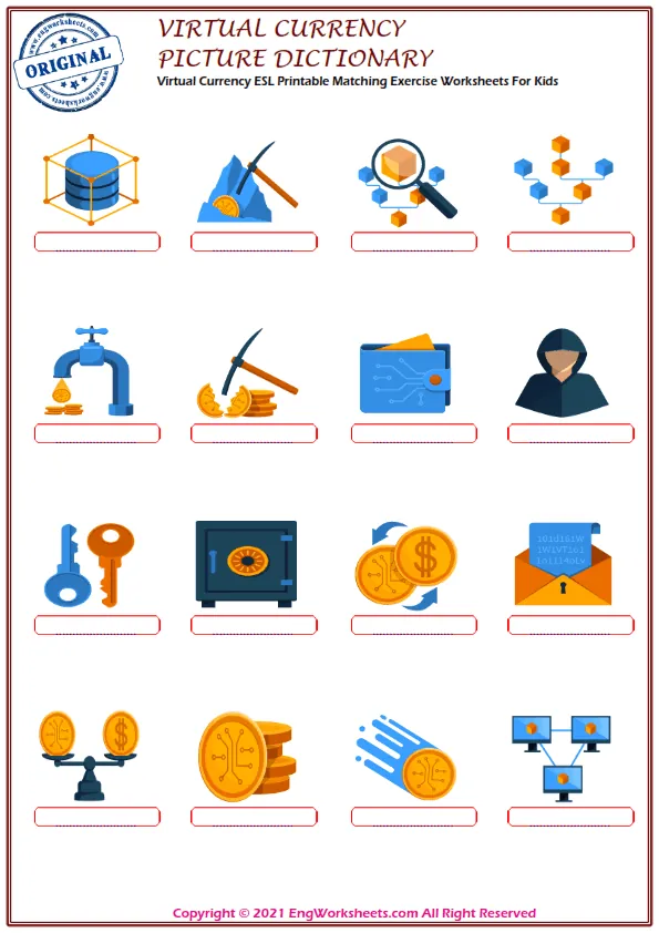 Virtual Currency ESL Printable Matching Exercise Worksheets For Kids Worksheet Preview