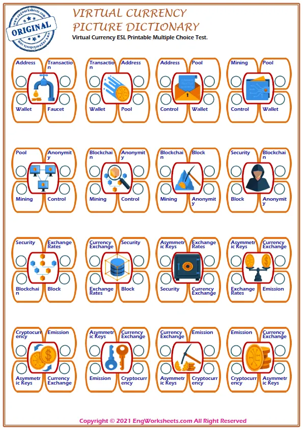 Virtual Currency ESL Printable Multiple Choice Test. Worksheet Preview