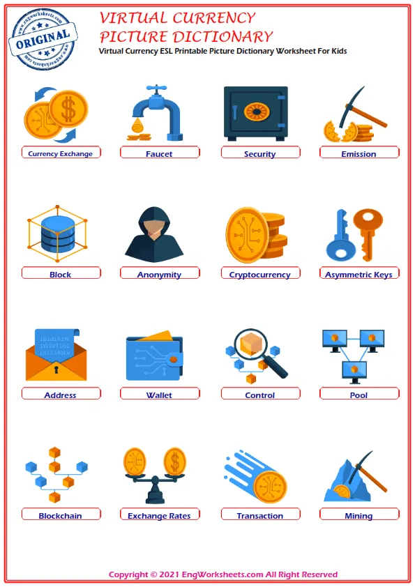 Virtual Currency ESL Printable Picture Dictionary Worksheet For Kids Worksheet Preview