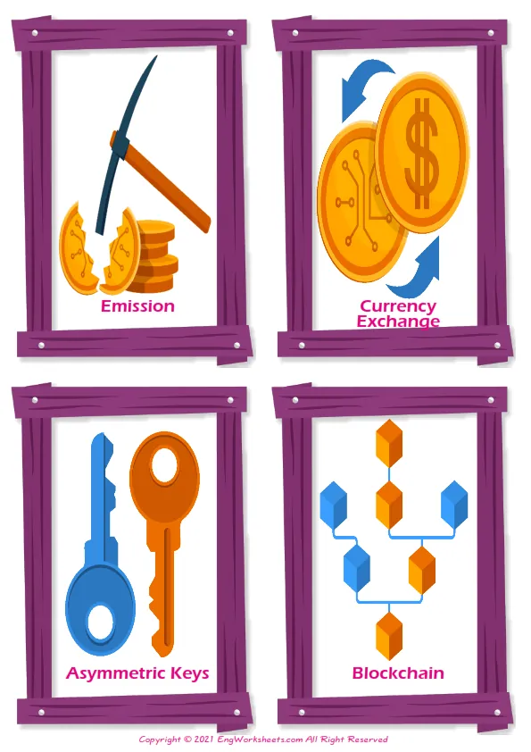 Virtual Currency vocabulary worksheet with words, four images per page Worksheet Preview