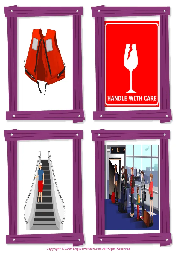 Wordless Airport vocabulary worksheet with four images per page Worksheet Preview