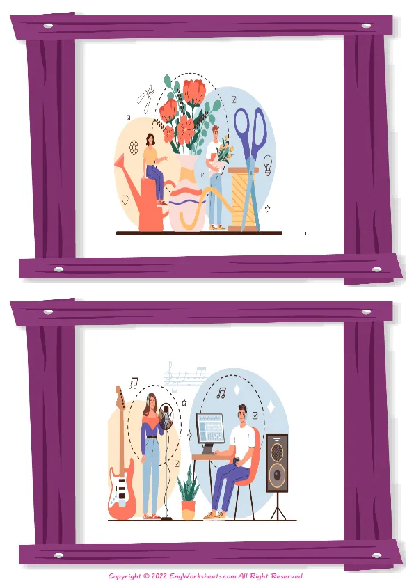 Wordless Artistic Occupation vocabulary worksheet with two images per page Worksheet Preview