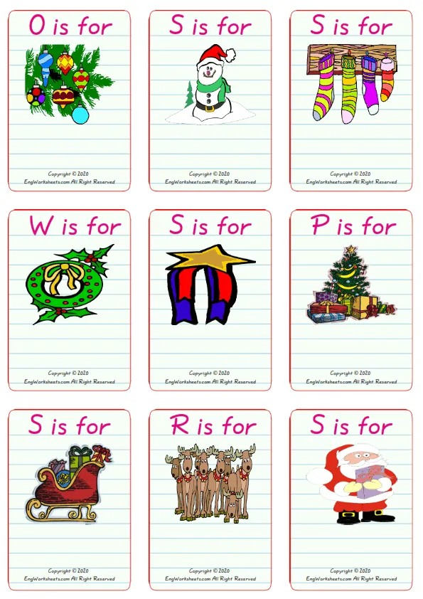 Wordless Christmas vocabulary worksheet with nine images per page Worksheet Preview