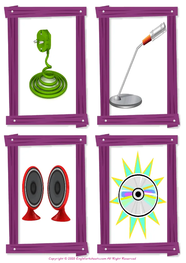 Wordless Computer Parts vocabulary worksheet with four images per page Worksheet Preview
