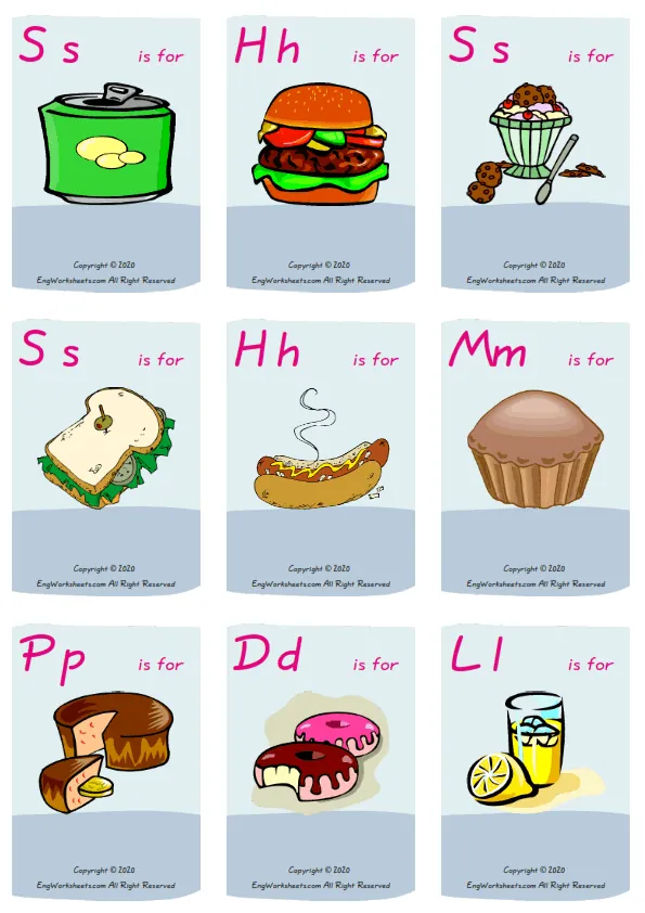 Wordless Fast Food vocabulary worksheet with nine images per page Worksheet Preview
