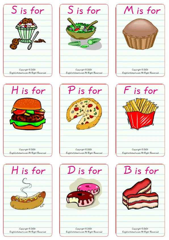 Wordless Fast Food vocabulary worksheet with nine images per page Worksheet Preview
