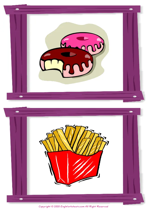 Wordless Fast Food vocabulary worksheet with two images per page Worksheet Preview
