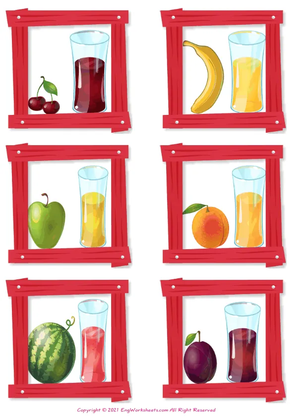 Wordless Fruit Juice vocabulary worksheet with six images per page Worksheet Preview