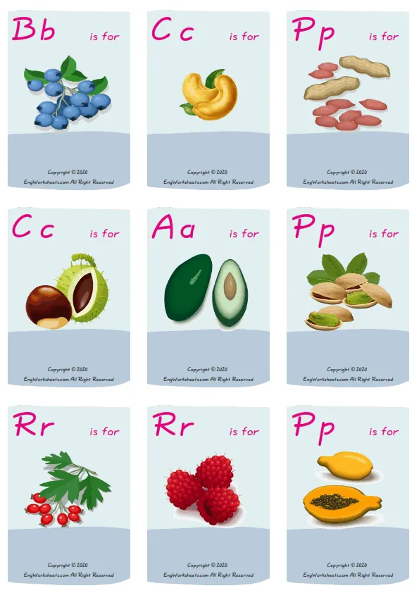 Wordless Fruits vocabulary worksheet with nine images per page Worksheet Preview