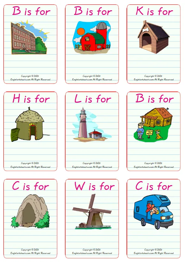 Wordless Houses Homes vocabulary worksheet with nine images per page Worksheet Preview