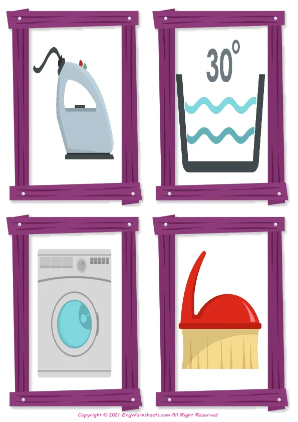 Wordless Laundry Room vocabulary worksheet with nine images per page Worksheet Preview