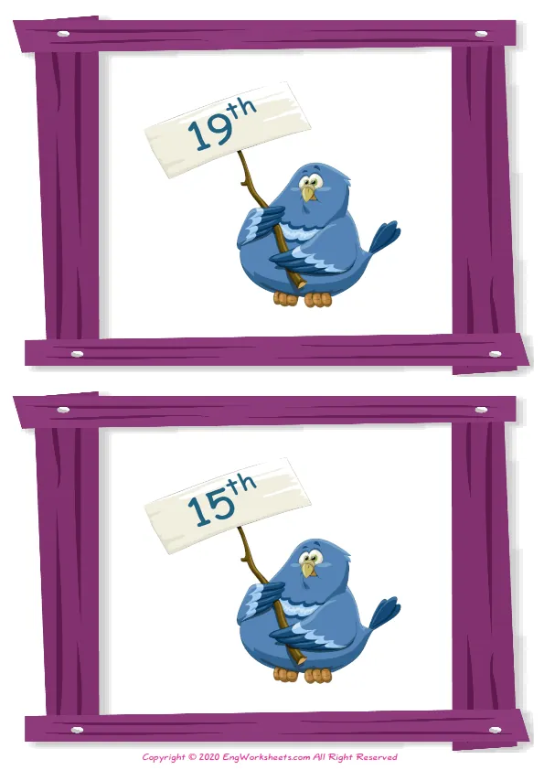 Wordless Ordinal Numbers vocabulary worksheet with two images per page Worksheet Preview