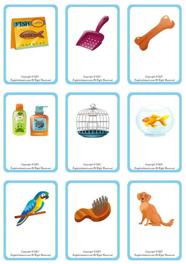 Wordless Pet Shop vocabulary worksheet with nine images per page Worksheet Preview