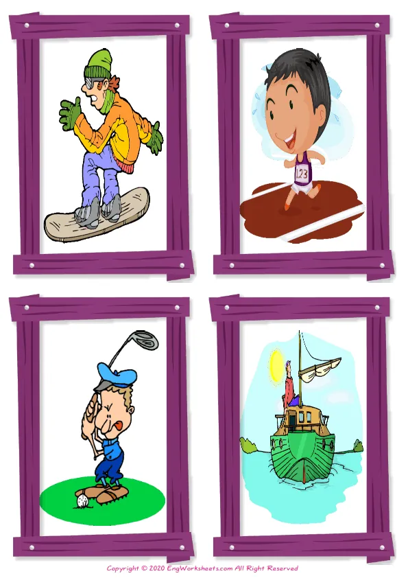 Wordless Sports vocabulary worksheet with four images per page Worksheet Preview