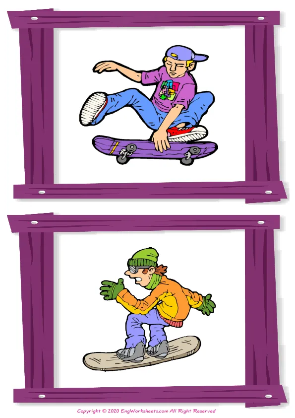 Wordless Sports vocabulary worksheet with two images per page Worksheet Preview