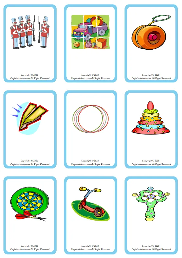 Wordless Toys vocabulary worksheet with nine images per page Worksheet Preview