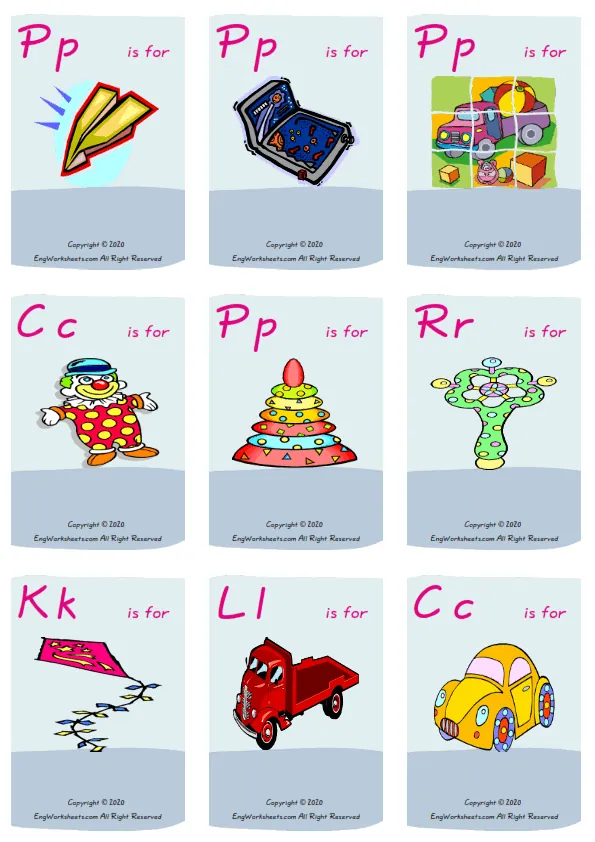 Wordless Toys vocabulary worksheet with nine images per page Worksheet Preview