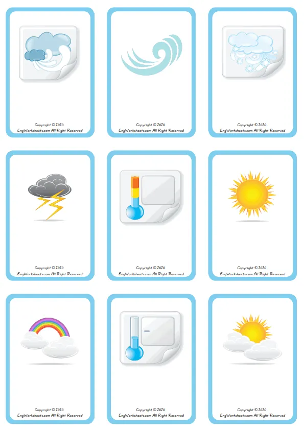 Wordless Weather vocabulary worksheet with nine images per page Worksheet Preview