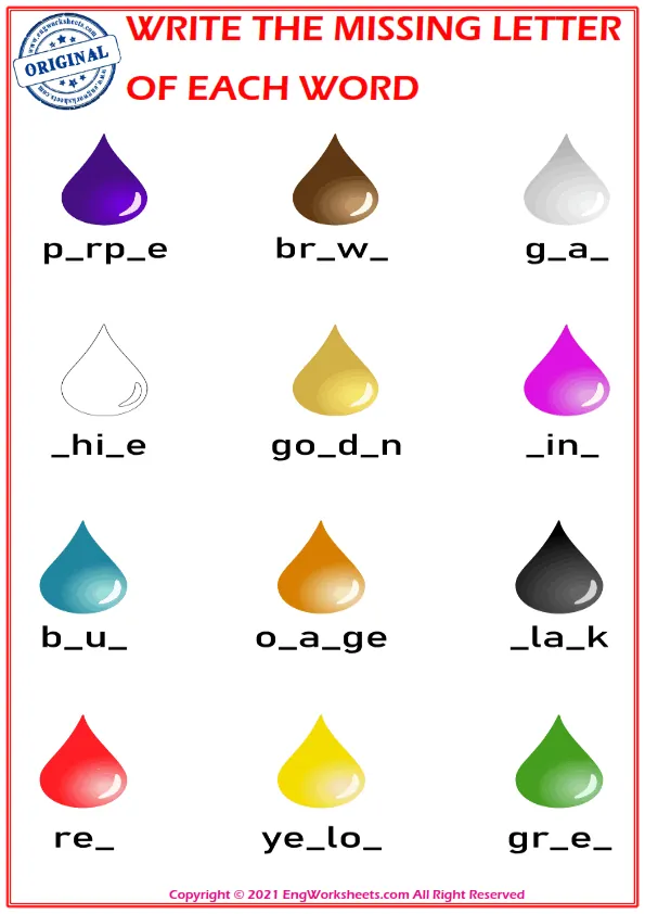 Write the missing letter. Worksheet for education. Fill in the missing letter. Mini-game for children. Worksheet Preview